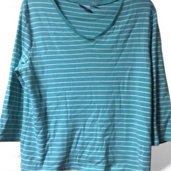 Sonoma ~ Vintage ~ Women’s ~ Top ~  Large ~ Blouse ~ Green & White ~ Striped - Picture 8 of 16